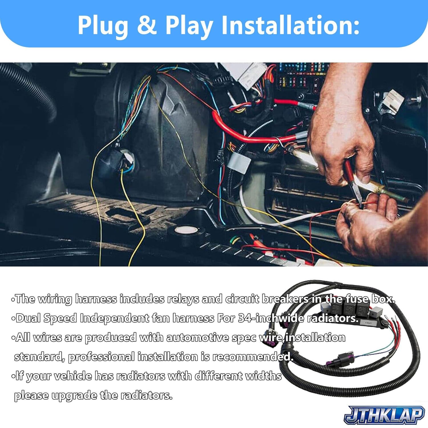674-00923 Dual Speed Electric Fan Control Wiring Harness Kit Compatible with Chevy Silverado Avalanche Suburban Tahoe GMC Sierra Yukon,Retrofit Stand Alone Fan Wire