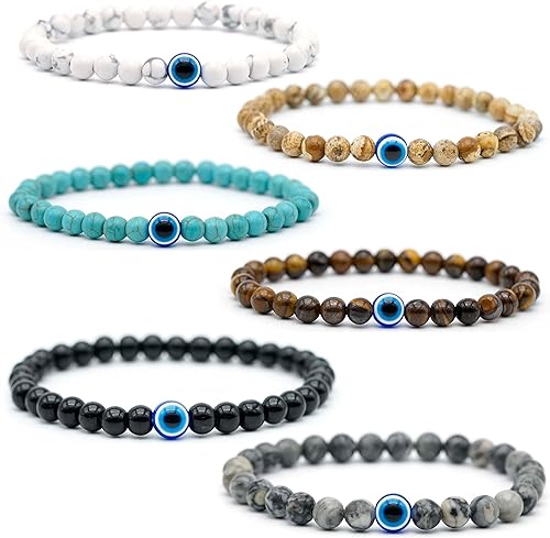 Kit de pulsera elástica de ágata de piedra natural contra el mal de ojo con dijes ajustables para hombres, novio, para regalo, pulsera elástica para