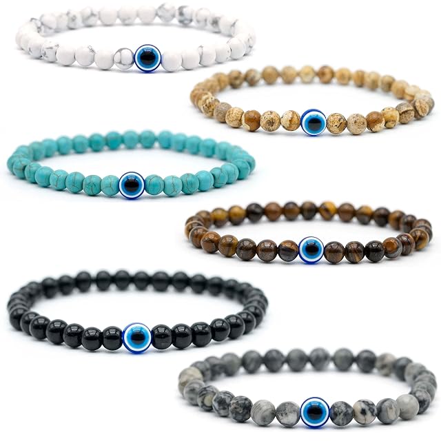 Lameybrt Evil Eye Bracelet 6mm Beaded Bracelets for Men Gift for Birthday Anniversary Christmas