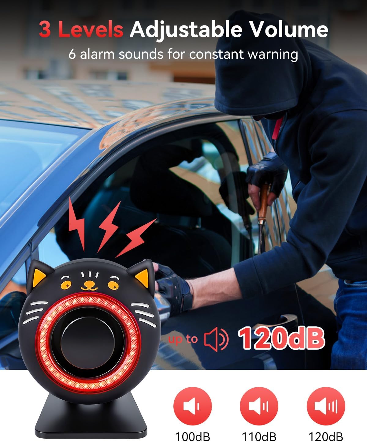Electop 120dB Car Alarm System with Motion Sensor & Sound, Car Security System Anti-Theft Device Car Alarm with Wireless Remote & Led Light for Cars, Trucks, Suvs