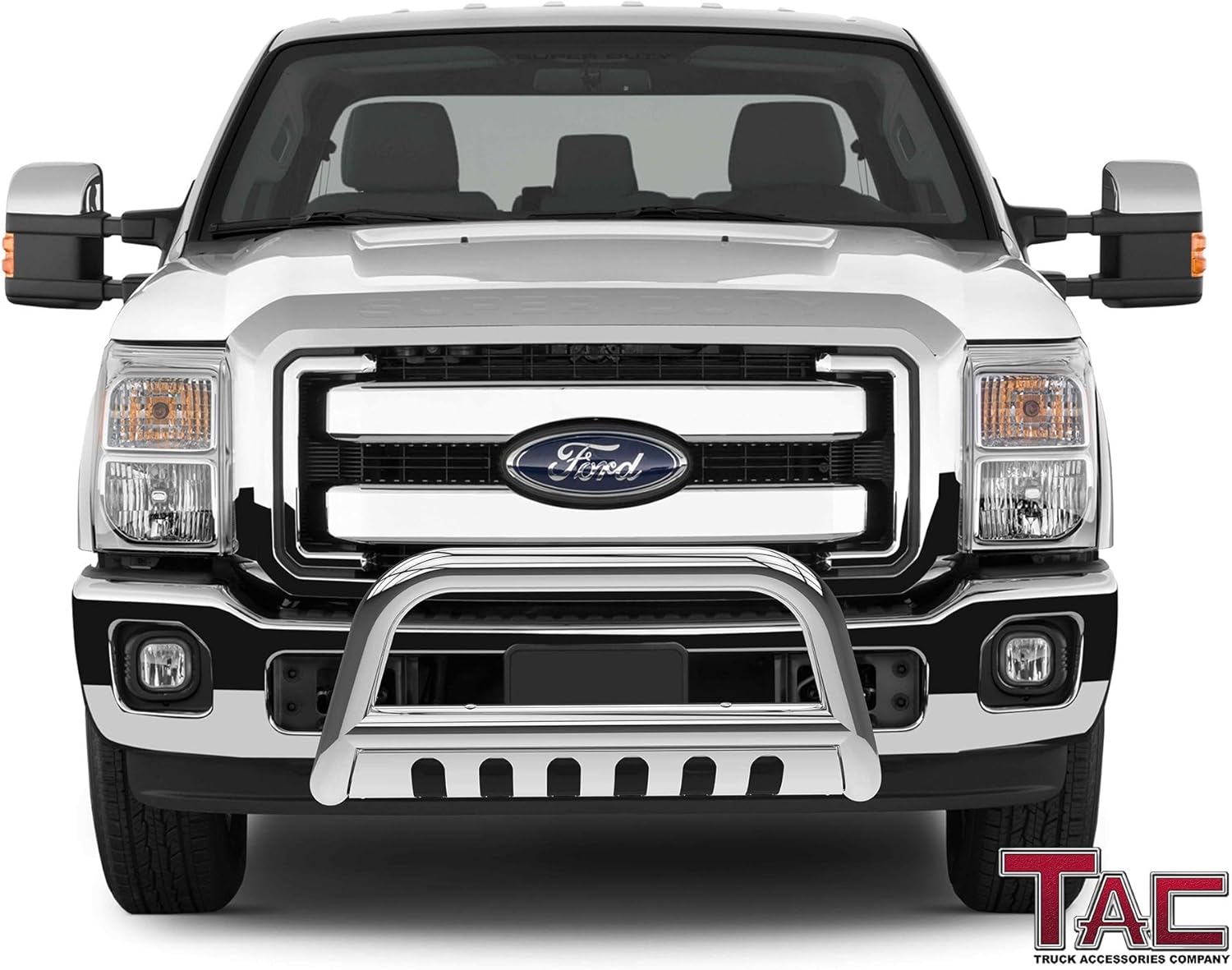 TAC Bull Bar Fit 2011-2016 Ford Super Duty F250 / F350 / F450 / F550 Pickup Truck 3 Inch Stainless Steel Front Bumper Grille Guard Brush Guard Off Road Exterior Accessory