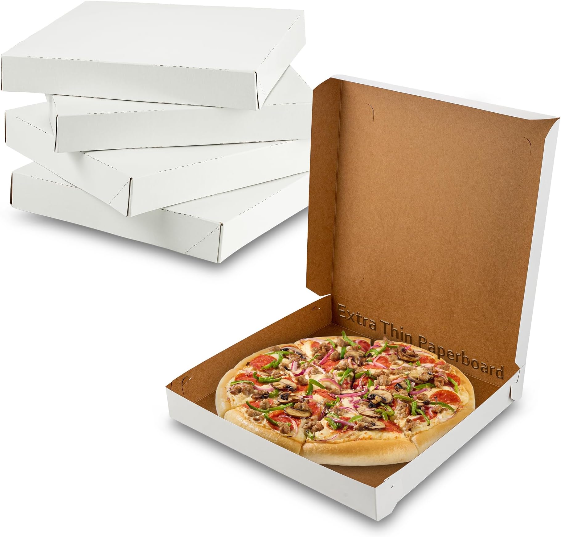MT Products White Extra Thin Pizza Boxes 10" x 10" x 1.5" - Clay Coated Paperboard Pizza Box (Pack of 10) - Made in the USA