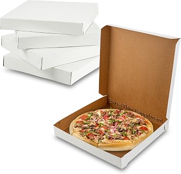 MT Products 10" Length x 10" Width x 1.5" Depth Clay Coated Extra Thin White Lock Corner Paperboard Pizza Box 20 Pieces