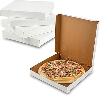MT Products White Extra Thin Pizza Boxes 10" x 10" x 1.5" - Clay Coated Paperboard Pizza Box (Pack of 10) - Made in the USA