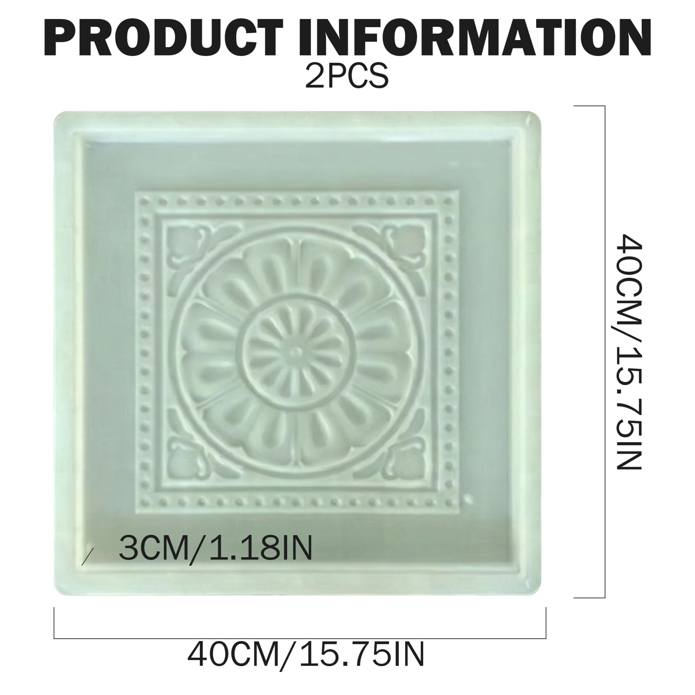 moules à ciment | Paquet de 2 moules à ciment, pavé en béton de 16x16 pouces, plastique réutilisable épais avec motif fleurs exquis, blanc