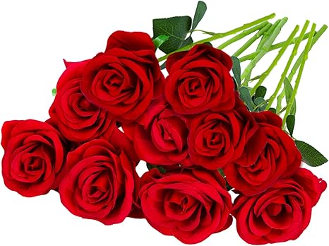 Amazon Com Attmu 玫瑰人造花10 件假玫瑰裝飾一束絲花附莖適用於diy 婚禮派對家居裝飾禮物 居家與廚房