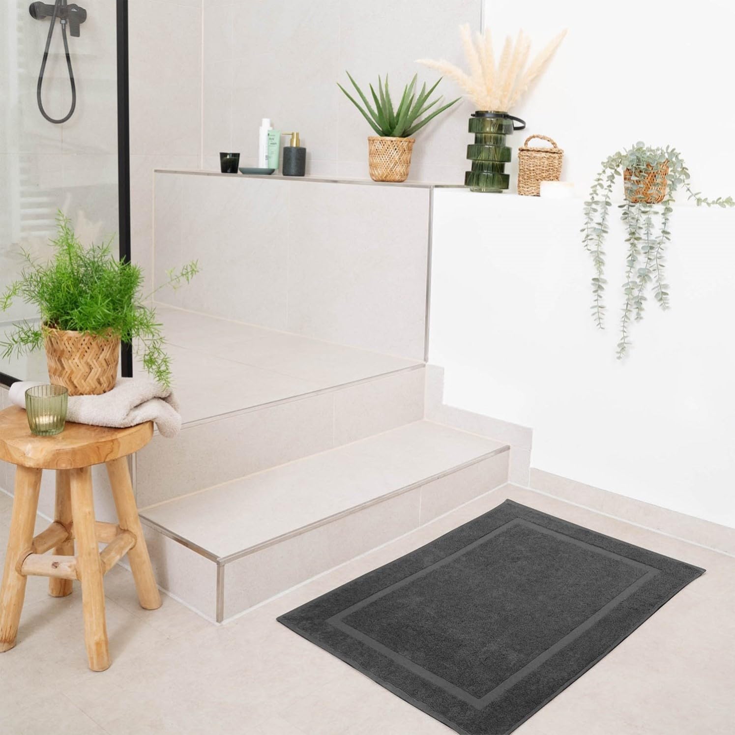 Lot De 2 Tapis De Bain Absorbant 100% Coton 50x80 Cm - Anthracite, Certifiés Oeko-Tex, Ultra Doux Et Antidérapants