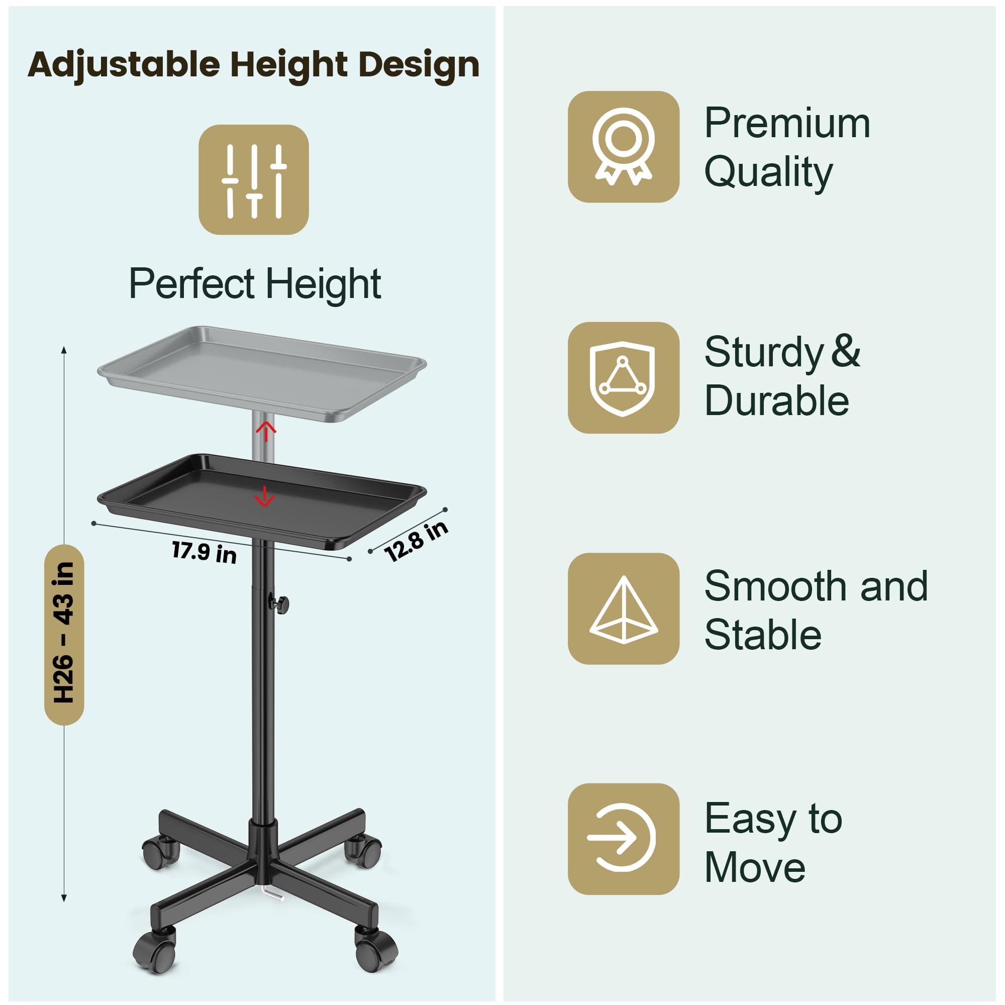 Aluminum Hair Salon Tray Rolling Trolley Station