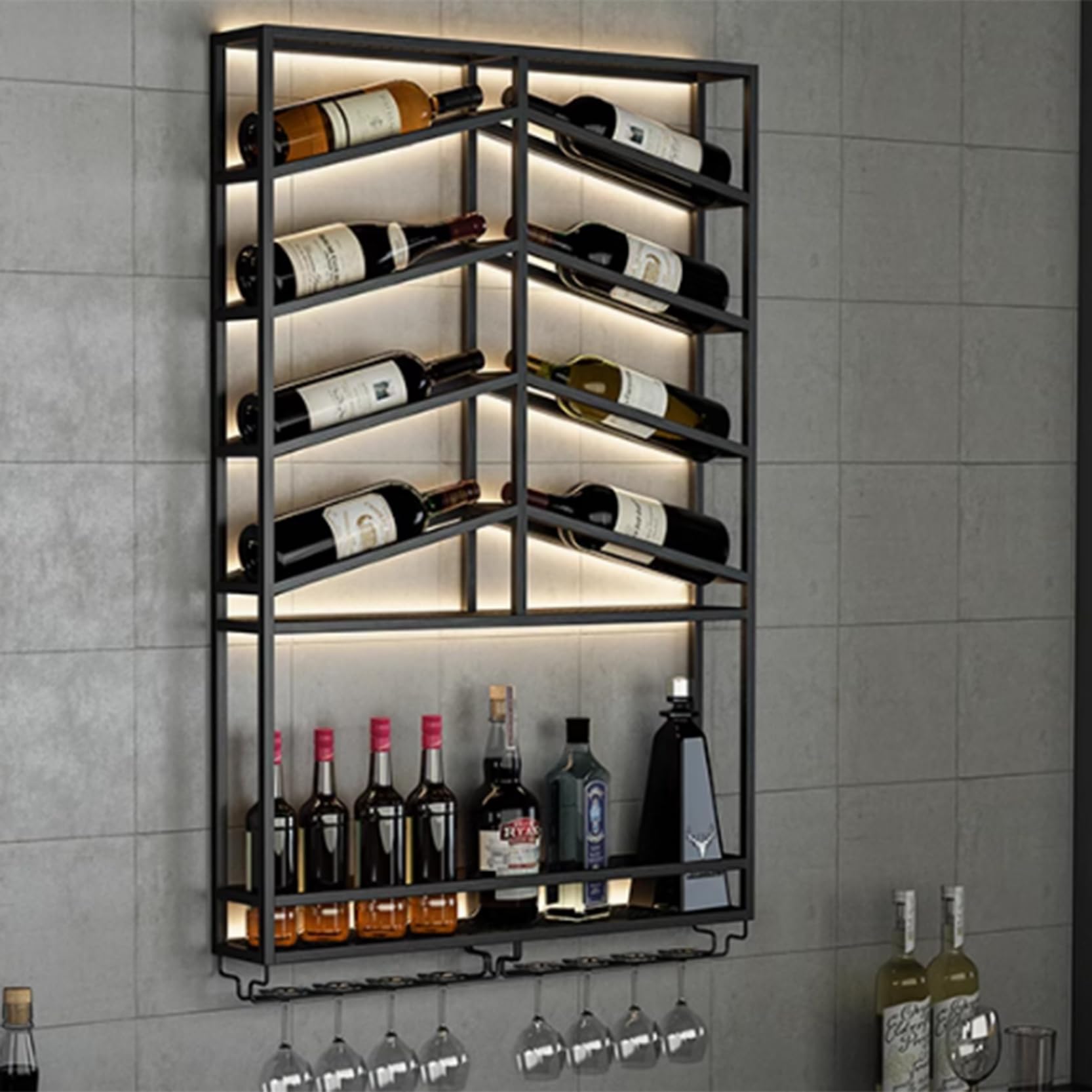 Casier à vin mural compact gain de place pour ranger verres et bouteilles