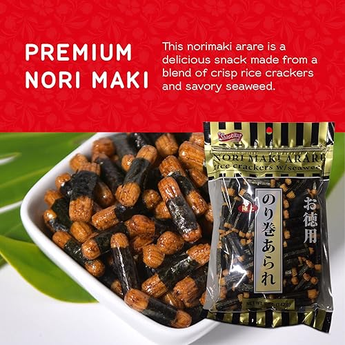 Miniatura 3 de Shirakiku Galletas japonesas de arroz Nori Maki Arare con arroz glutinoso, salsa de soja, trigo y algas marinas, aperitivos crujientes y sabrosos,
