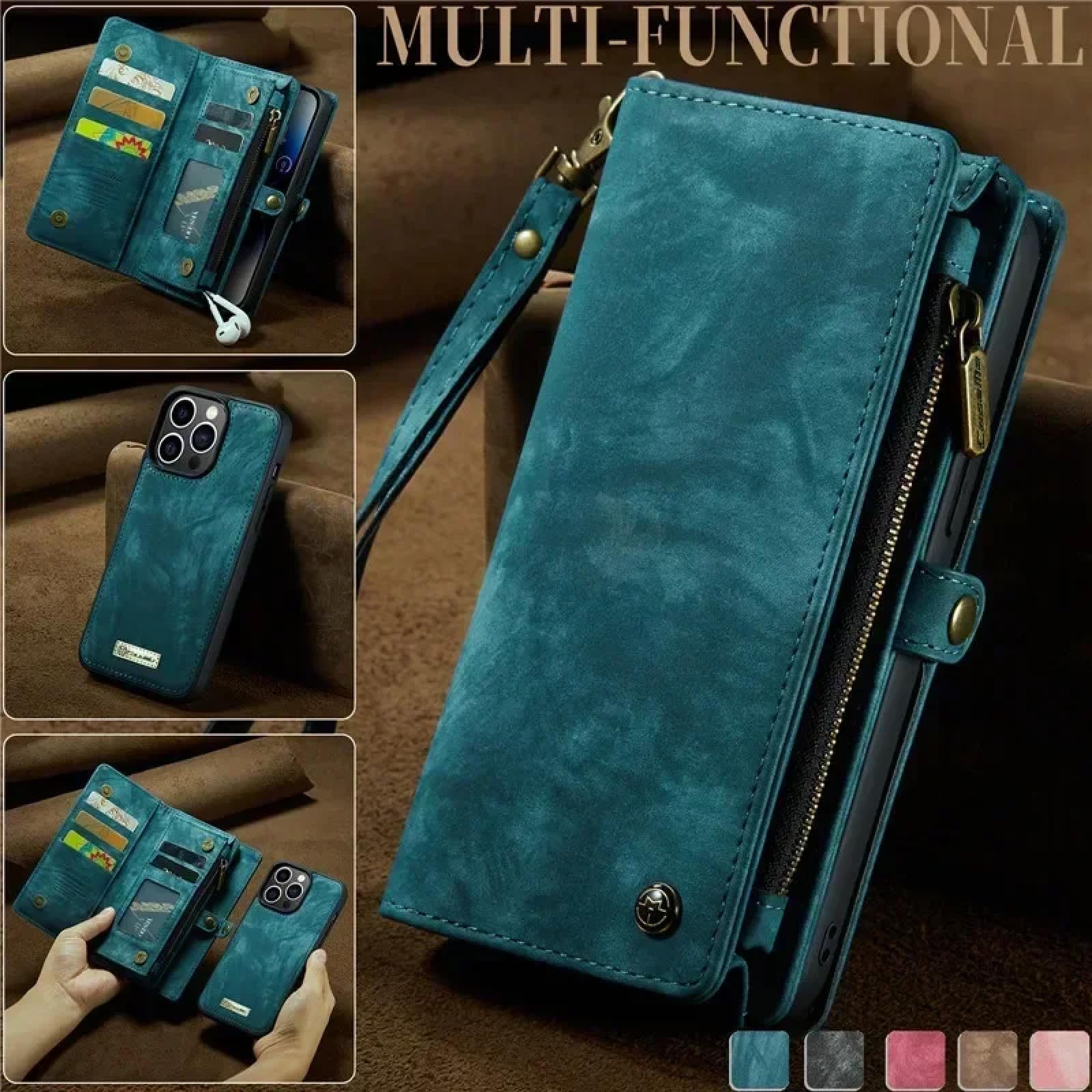 Für iPhone 15 Magnetische Flip-Leder-Handyhülle mit Reißverschluss, Brieftasche, Kartenhülle (für iPhone 15/schwarz)