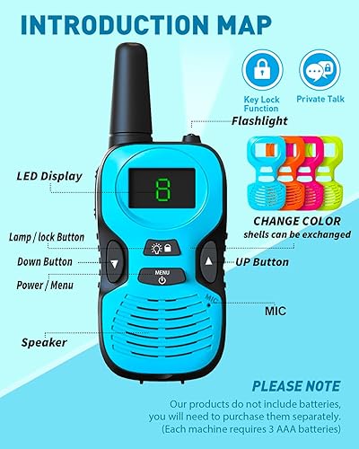 Miniatura 8 de Walkie Talkies para niños de largo alcance  Walkie Talkies para niños con carcasa reemplazable retroiluminada linterna LCD de 3 millas de alcance