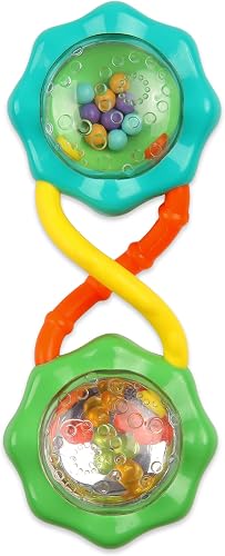 Bright Starts, hochet et secoueur, sans BPA, Jouet Barbell pour bébé, Vert, 3 Mois et Plus