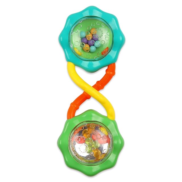 Bright Starts, Rattle & Shake Juguete de pesas para bebé, color verde, a partir de 3 meses