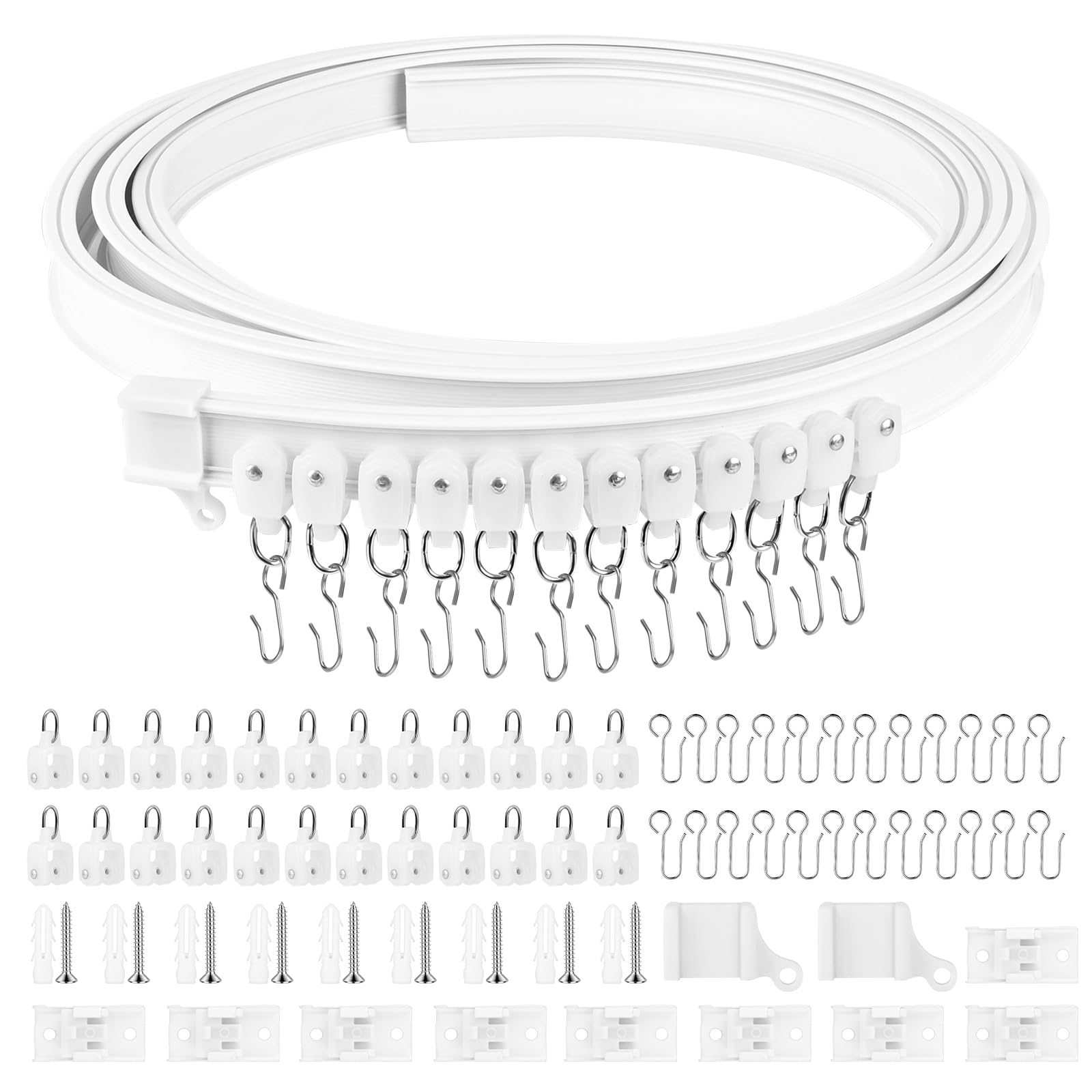 Binario per Tende Con Rulli Muti E Ganci - Flessibile per Tende, Divisorio, Tenda per Camper, Tenda da Doccia (3M)