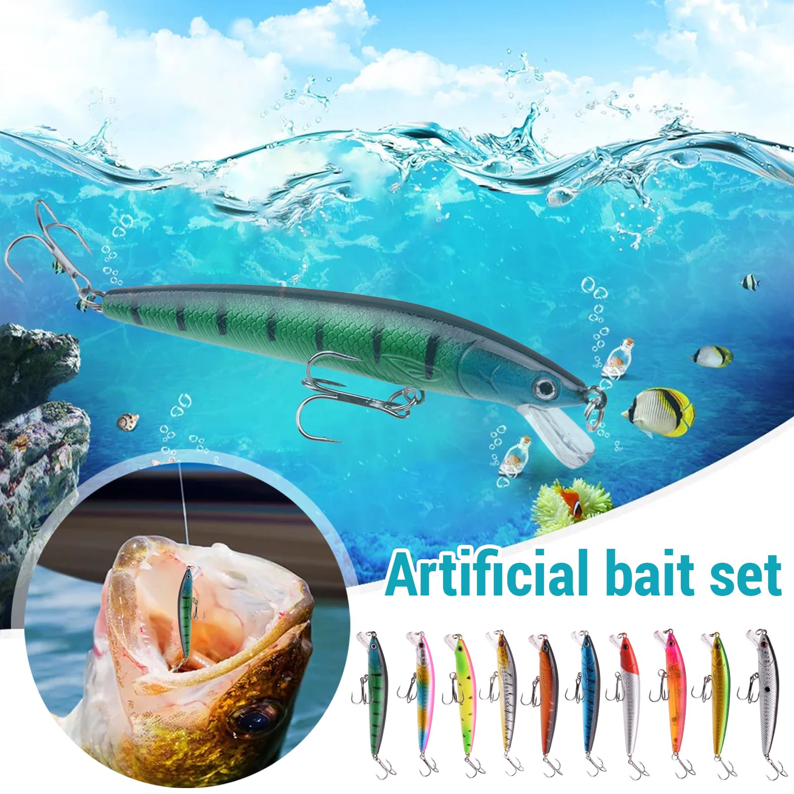 Lot De 10 Leurres De Pêche 18cm 24g 3D - Crankbait Artificiels Avec Hameçon Triple Pour Bar, Bass, Saumon