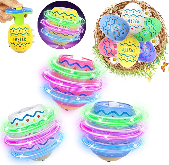 儿童复活节礼物，6个发光旋转复活节蛋玩具，复活节篮子填充物