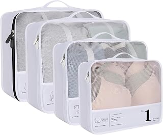 Travel Packing Cube for Suitcases, TRIPON 4PC Large Luggage Cube for Packing Mesh Holiday Packing Cube for Backpack Hanging Organiser Clothes Storage Bag -White(2L+1M+1S