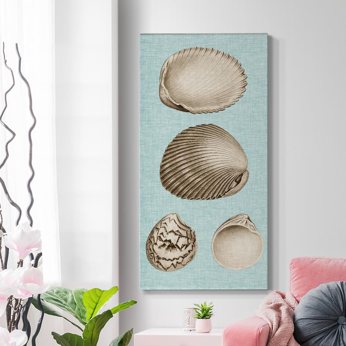 Renditions Gallery Canvas Nature Wall Art Modern Paintings & Prints Decorations Aqua Sepia Shells Abstract Ocean Theme Romantic Artwork Prints for Bedroom Office Kitchen - 16"x32" LT519