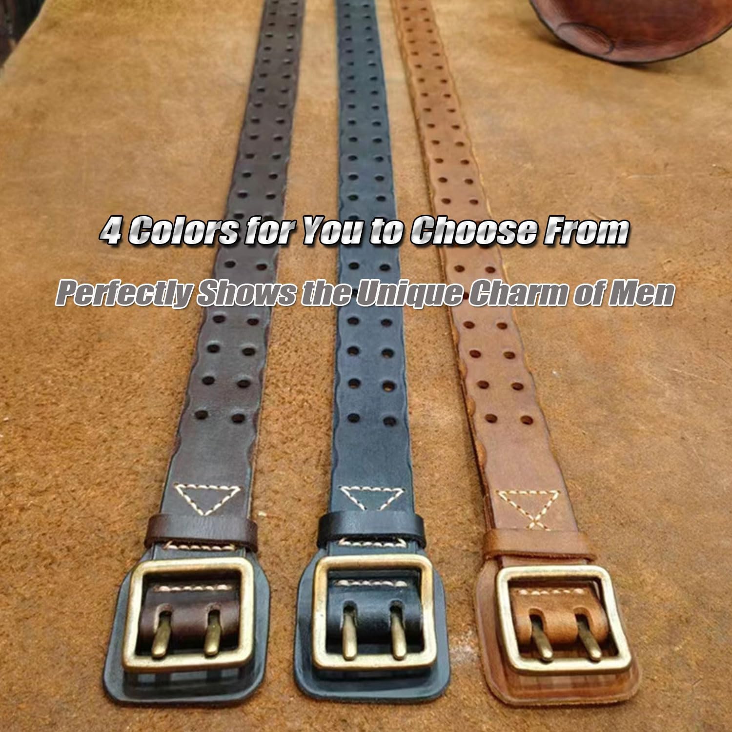 Men's Durable Genuine Leather Waist Belt with Heavy Duty Buckle, Casual Double-Breasted Belt Packed in Gift Box