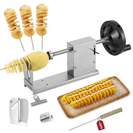 CGOLDENWALL Manual Tornado Potato Slicer Twisted Potato Slicer Spiral Potato Cutter Vegetable Cutter Cutting Machine (Full Stainless Steel Body)