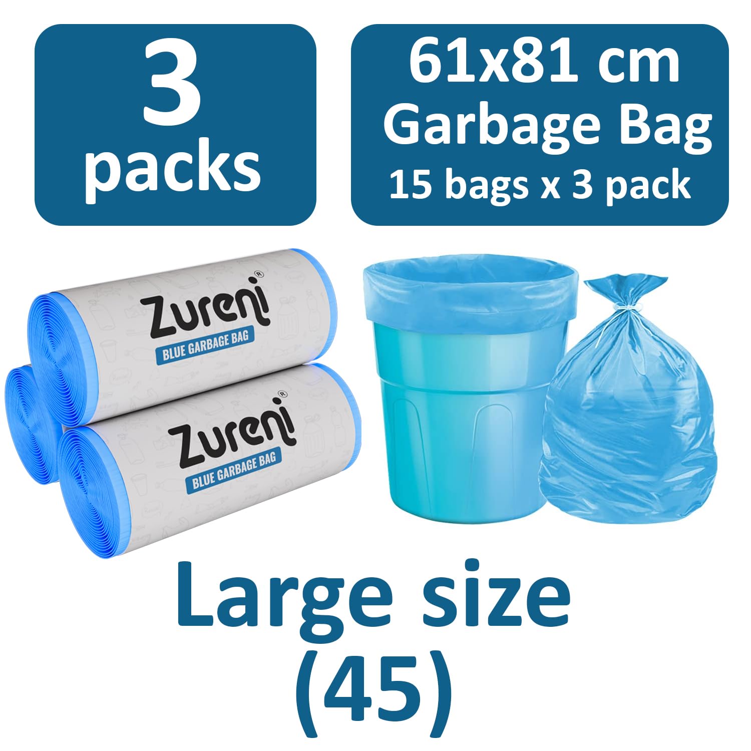 Zureni Garbage Dustbin Bags (Large, 60 x 81 cm or 24
