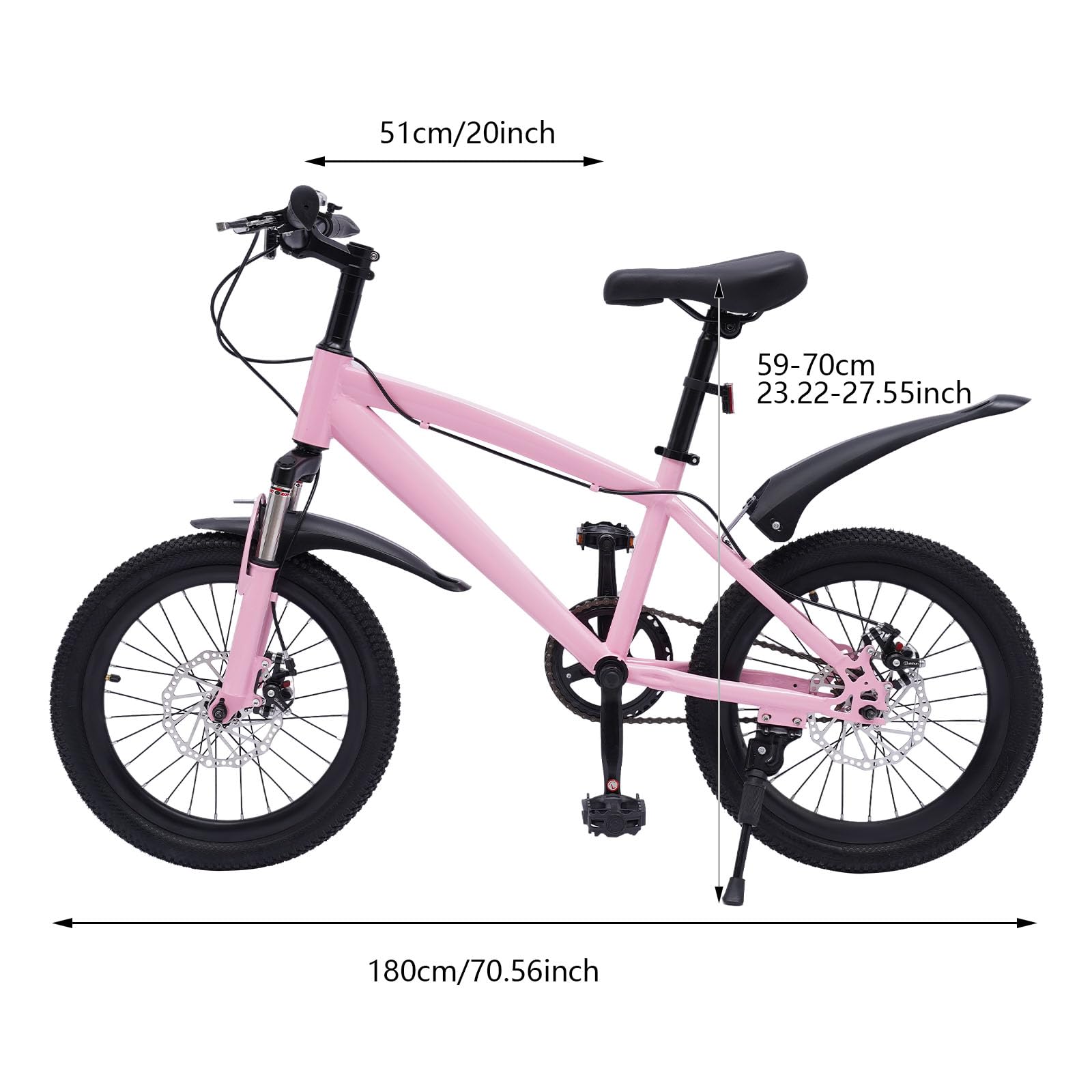 Bicicleta de montaña 18 pulgadas niños guardabarros reflectores freno pedal rosa negro