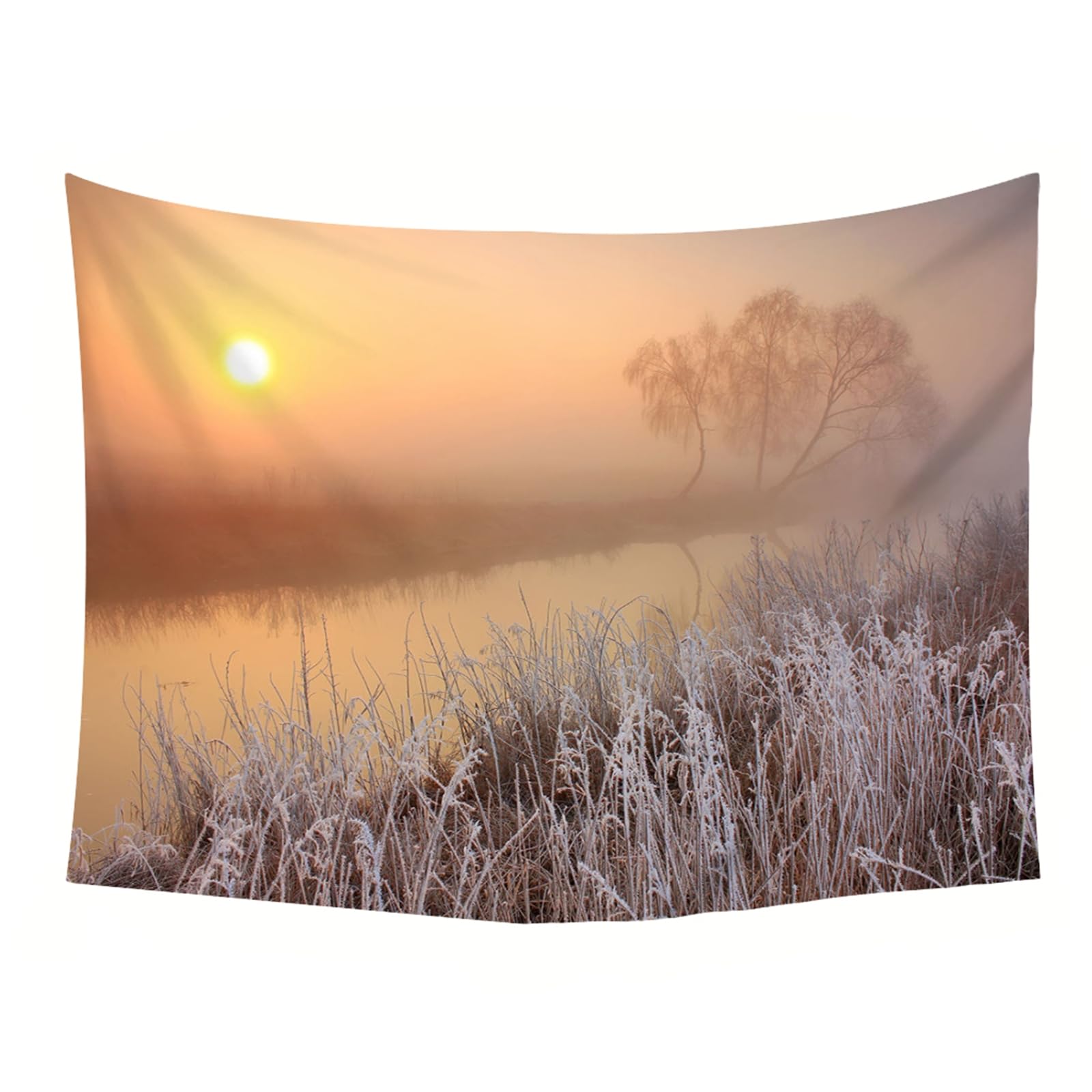 RDSGYZ Dywan ścienny duży 256 x 350 cm, makata na ścianę, motyw zachodu słońca i jeziora, zasłona ścienna, dekoracja ścienna, pokój dziecięcy, sypialnia, salon