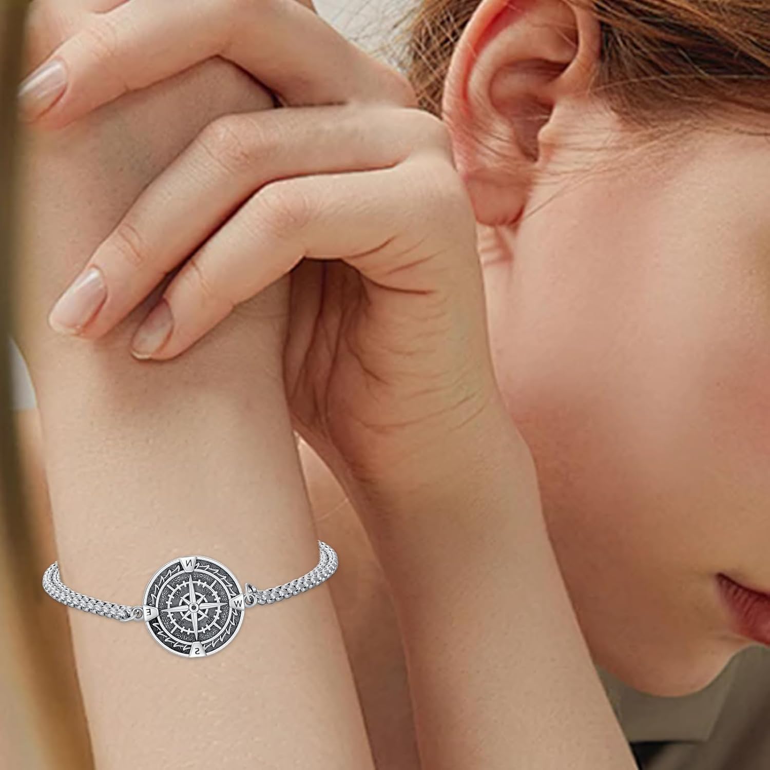 Compass Bracelet for Men and Women 925 Sterling Silver Celtic Compass Jewelry Travel, Adventure, Journey Bracelet Graduation and Traveler Gifts with 7+2 Inch Stainless Steel Chain - Image 3