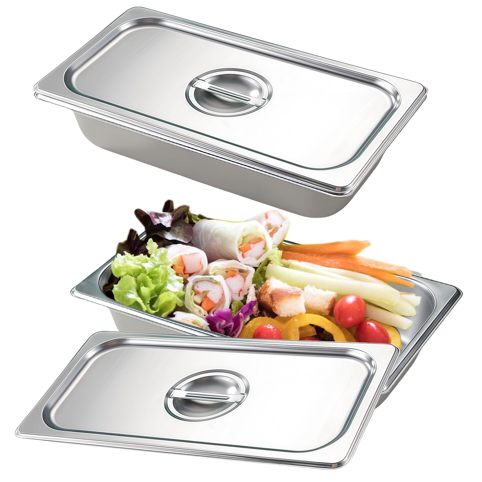 2 recipientes de acero inoxidable con tapa: recipiente para servir: Premium 32,5 x 17,5 x 6,5 cm, recipientes para alimentos, juego de cuencos para buffet catering para cubrir y servir