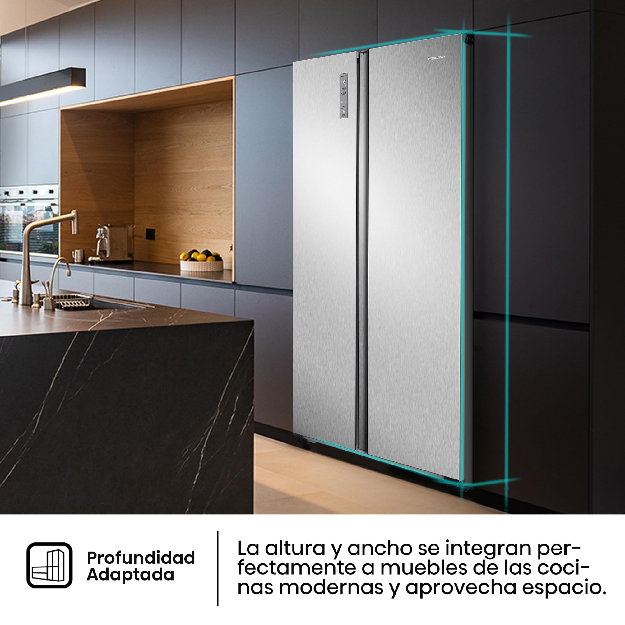 Hisense RS677N4ACC - Frigorífico Americano Dos Puertas, Eficiente Clase C, Capacidad 519 L, ALTO 178,6cm x ANCHO 91cm, Multi-Air Flow, Congelamiento Rápido, Cajón Frutas y Verduras, Color Inox