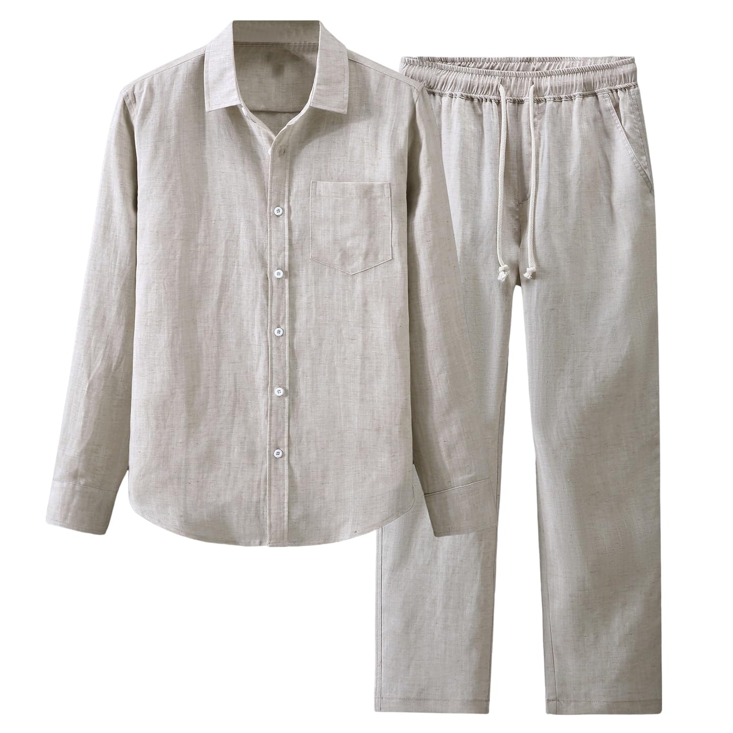 Set Lyocell Blend da uomo con camicia aperta sul davanti e pantaloni dritti | Leggera, maniche lunghe, vestibilità larga, adatta per tutte le stagioni