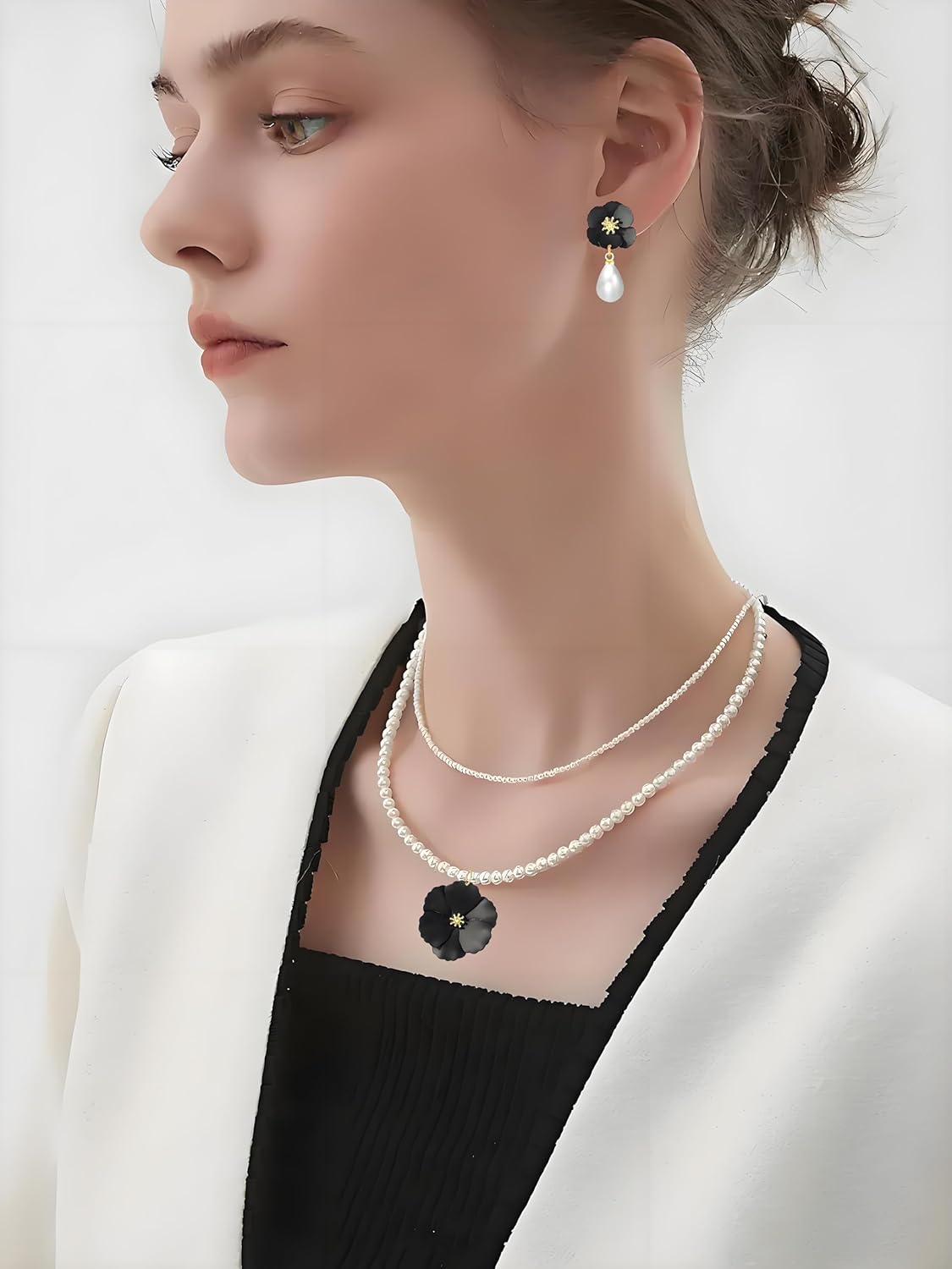 Flower Pearl Necklace for Women Elegant Handmade Boho Floral Flower Bib Charm Choker Necklace Summer Hawaii Beach Chokers Necklaces Weddings Porm Jewelry Gifts - Image 2