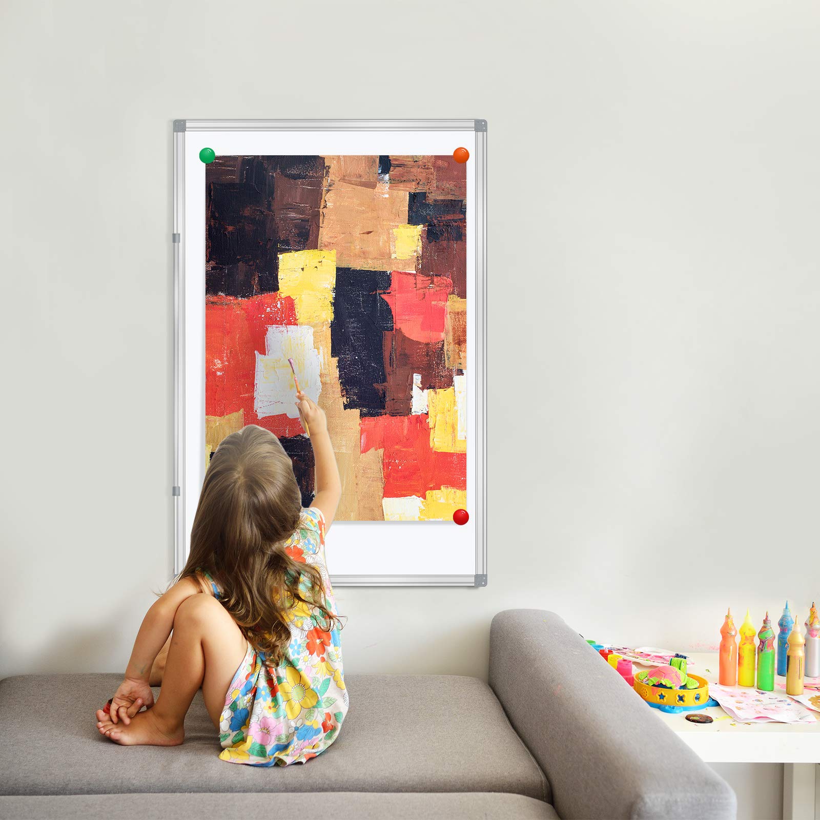 Magnetyczne tablice suchościeralne 91 x 61 cm (2 szt.) aluminiowa tablica prezentacyjna z długą tacą na długopisy, tablica naścienna do szkoły biura i domu