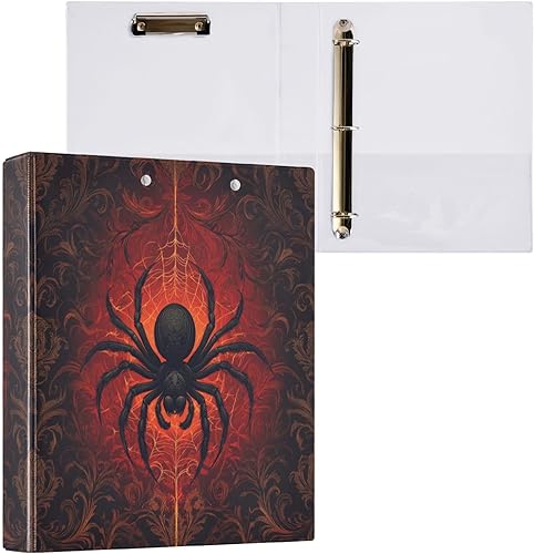 Caikeny 3 Ring Binder Red Spider Web Black 1.5 Inch Binders Halloween Round Ring
