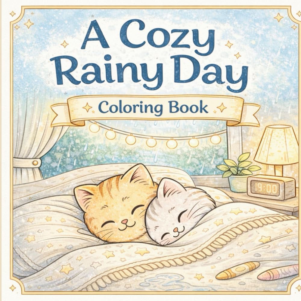 A Cozy Rainy Day Coloring Book: Cute & Cozy Cat Scenes to Color and Relax