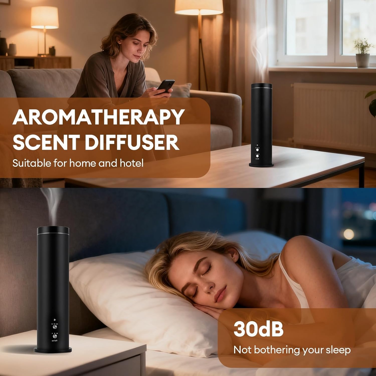 Waterless Scent Diffuser Starter Kit: 100ml Cordless Rechargeable APP Smart Remote Control - Aroma Aromatherapy Diffuser Suitable for Home Hotel 1000 Sq Ft. Coverage 2 Essential Oils