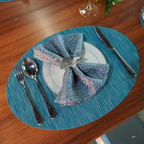 Miniatura 8 de Juego de 6 manteles individuales de vinilo tejido ovalado de bambú de imitación rojo A, resistentes al calor, lavables para mesa de cocina, color