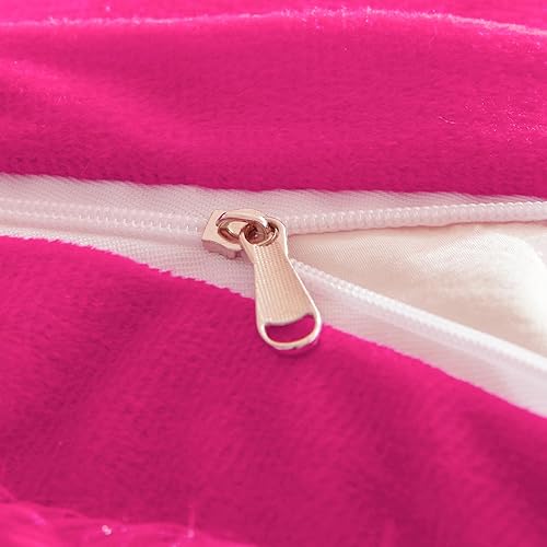 Miniatura 100 de Juego de funda de edredón rosa esponjosa tamaño Queen – Juego de ropa de cama de felpa de pelo sintético rosa de 3 piezas
