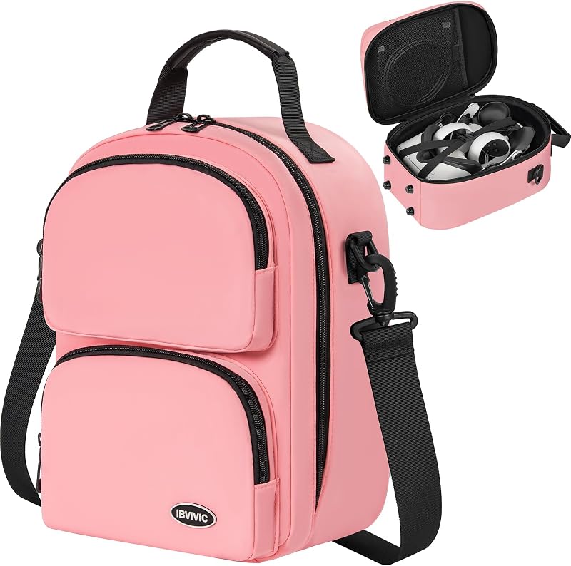 Large Carrying Case for Oculus Quest 2/Meta Quest 3/Quest 3S, Travel Case for BOBOVR S3 Pro/Kiwi Design Battery Head Strap and Other Accessories Travel Storage Case (Pink)
