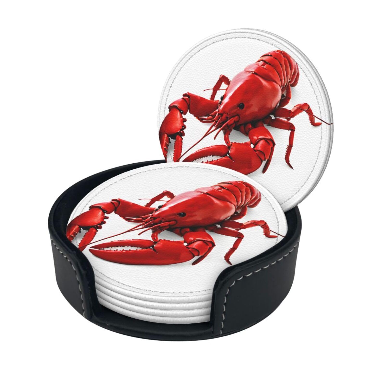 Glutton Shrimps Printed Leather Coasters (6-Pack) - Heat Resistant Drinks Cup Mat Pad for Home and Office Decor