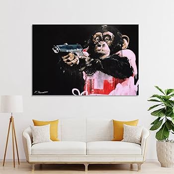 Amazon.co.jp: 面白い動物猿キャンバス絵画抽象ポスターhd