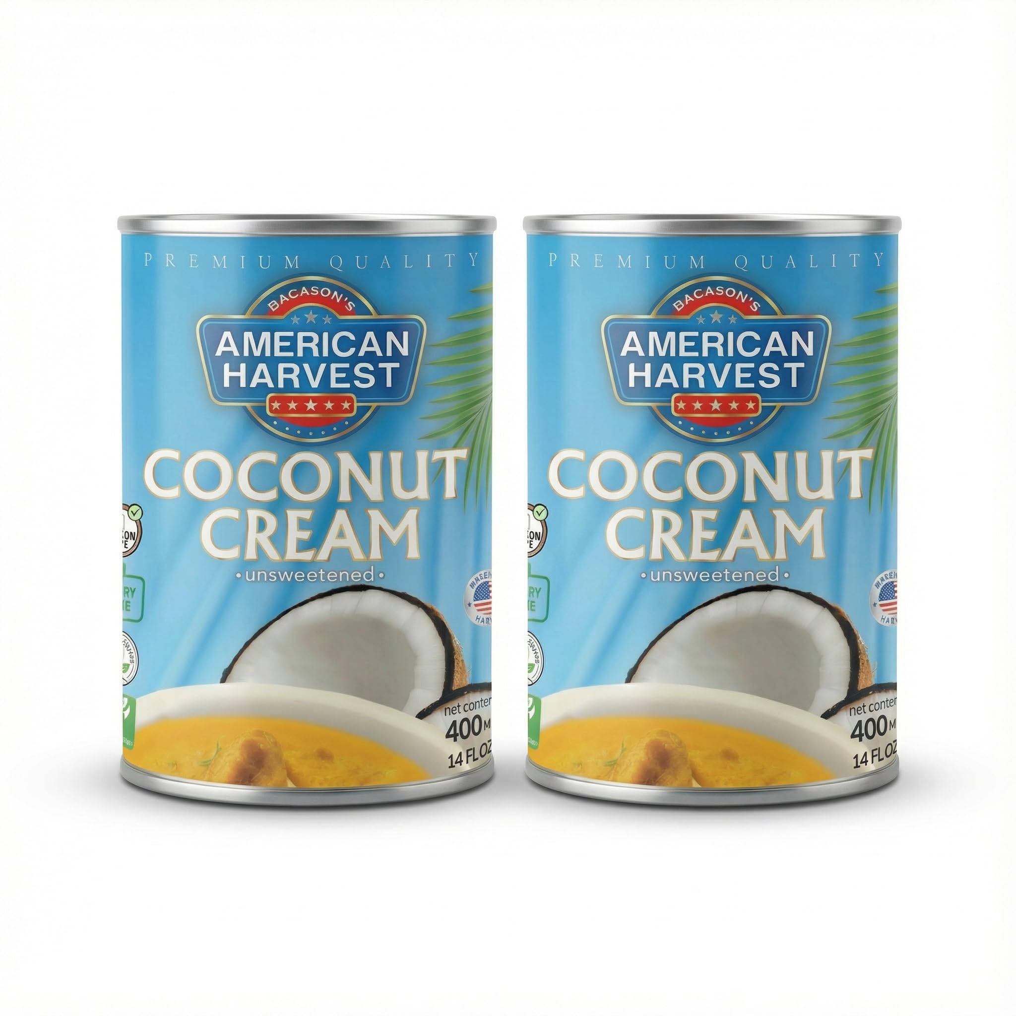 American Harvest Coconut Cream 400ml Pack of 2 | Unsweetened | Product of Thailand