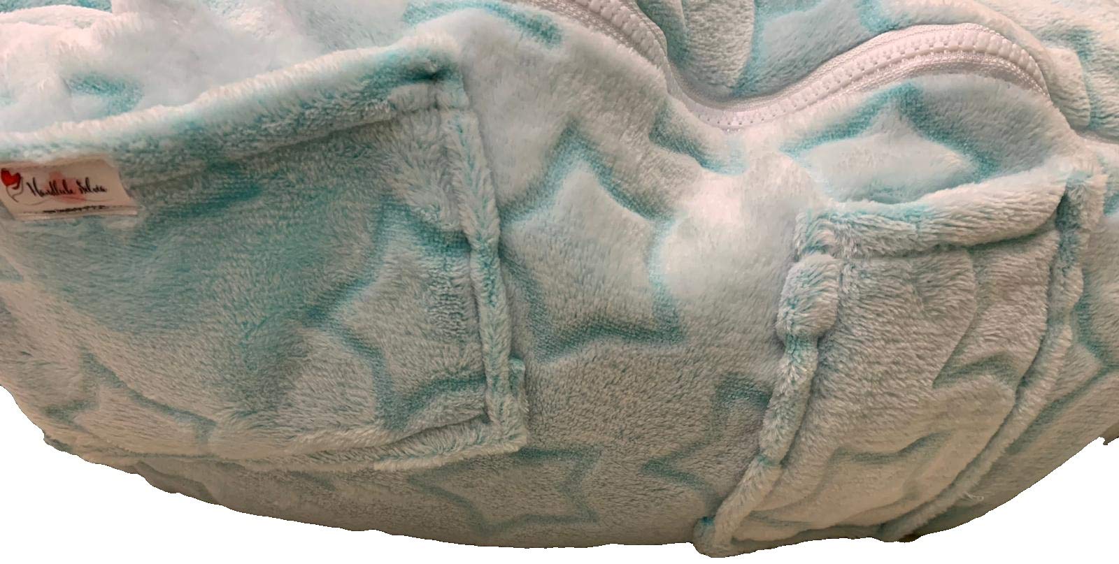 Original handgemachte Stillkissen XXL und Mini Stillkissen (für unterwegs) Set von Flauschii Wellness Fleece Schwangerschaftskissen Logo leuchtet im Dunkeln Bezug ultra weich (Mint mit Sternen)