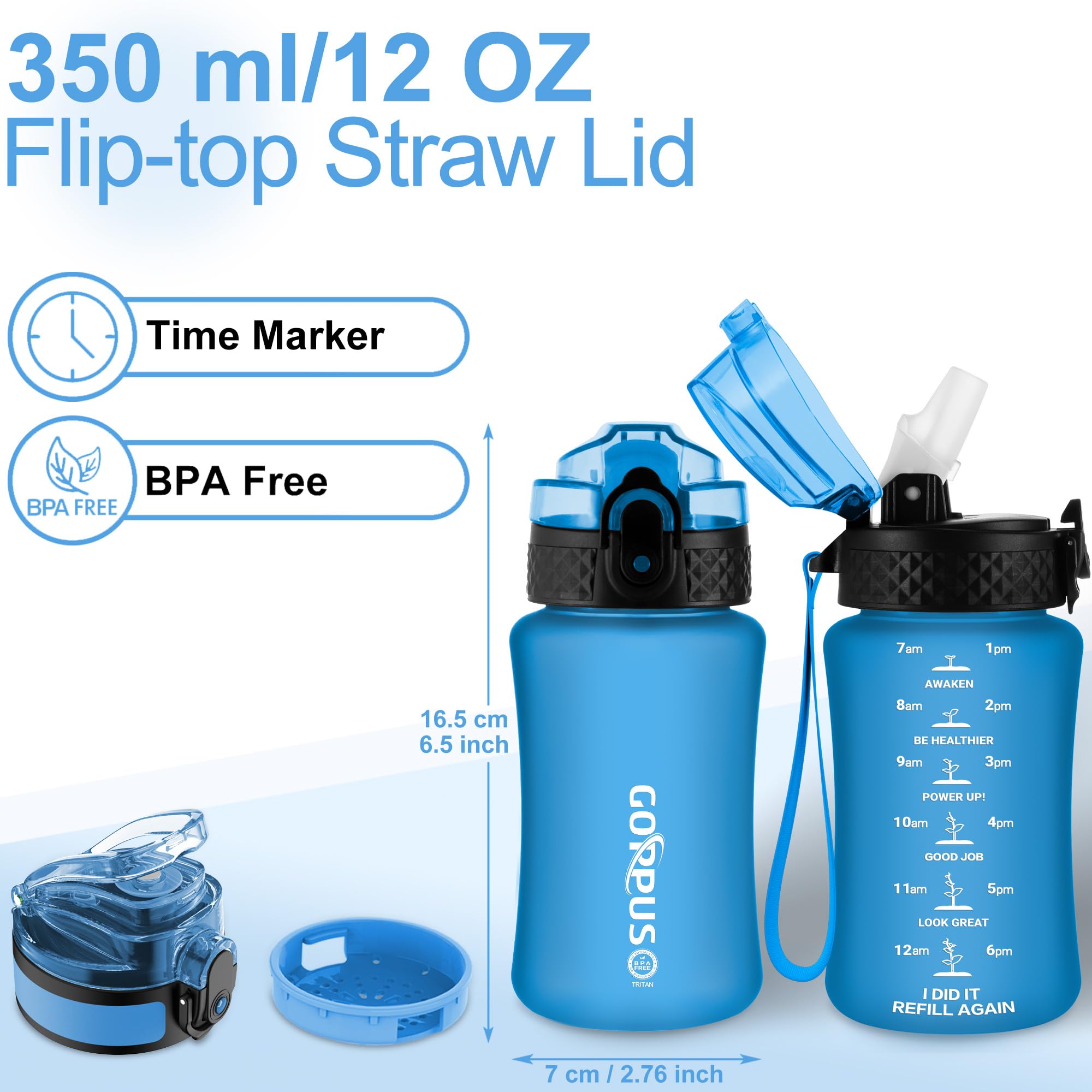 GOPPUS Bouteille D'eau 350 Ml Enfants - Paille Intégrée - Sans BPA