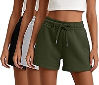 Locoowai 3 Pack Women's High Waist Sweat Shorts with Pockets - Drawstring Athletic Lounge Shorts for Summer Workouts