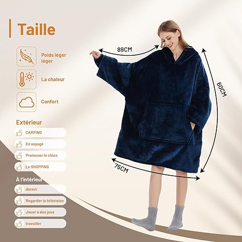 Miniatura 4 de AONYIYI Regalos para mujeres y hombres, manta con capucha con calcetines mullidos, manta portátil para adultos, regalos de Navidad