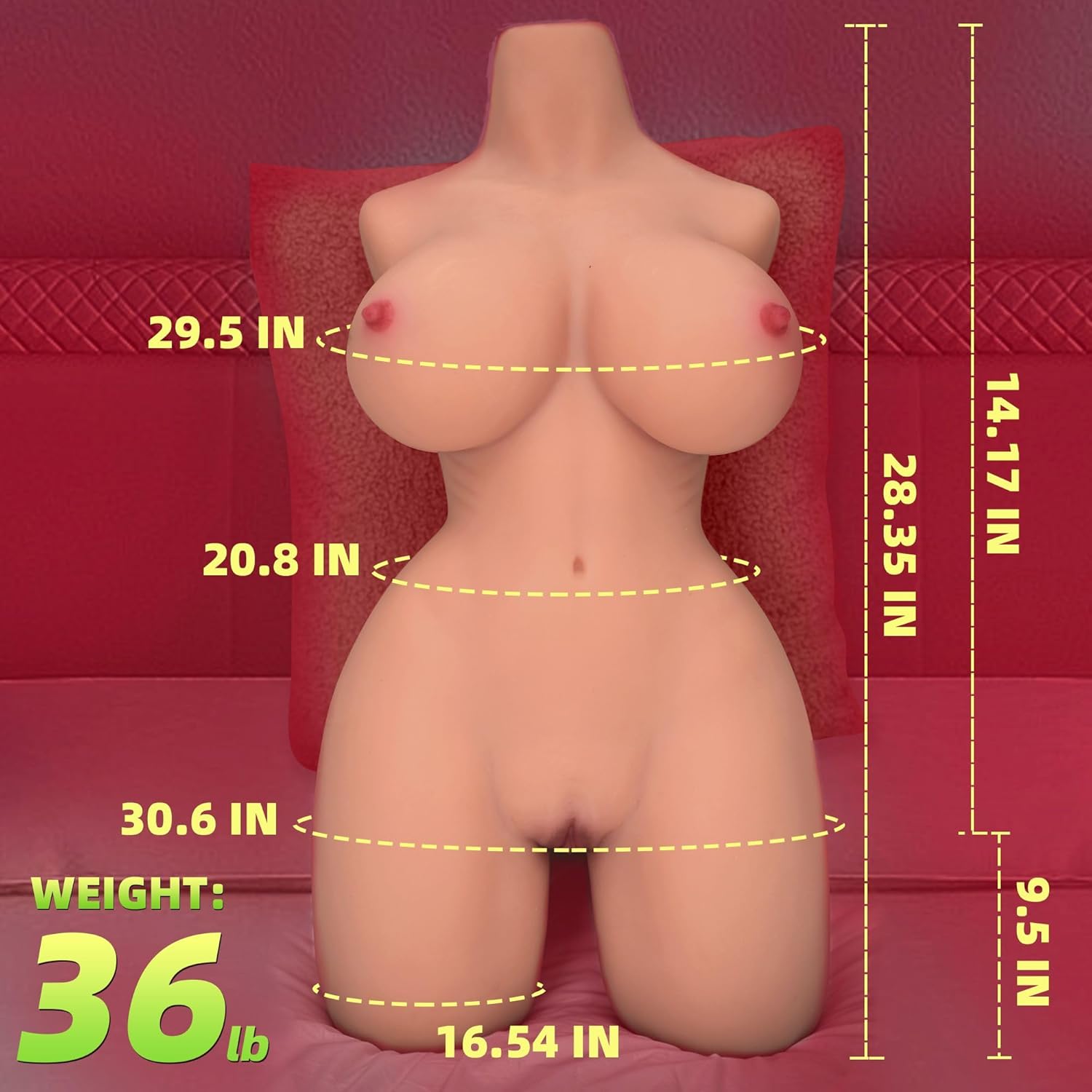 36LB Full Size Sex Dolls, Life Size Female Torso Sex Doll for Men, Lifelike Sex Doll with Soft Big Boobs Big Butt Pussy Ass, Realistic Full Body Sex Dolls for Penile Train Adult Sex Toys (Wheat-Pink)