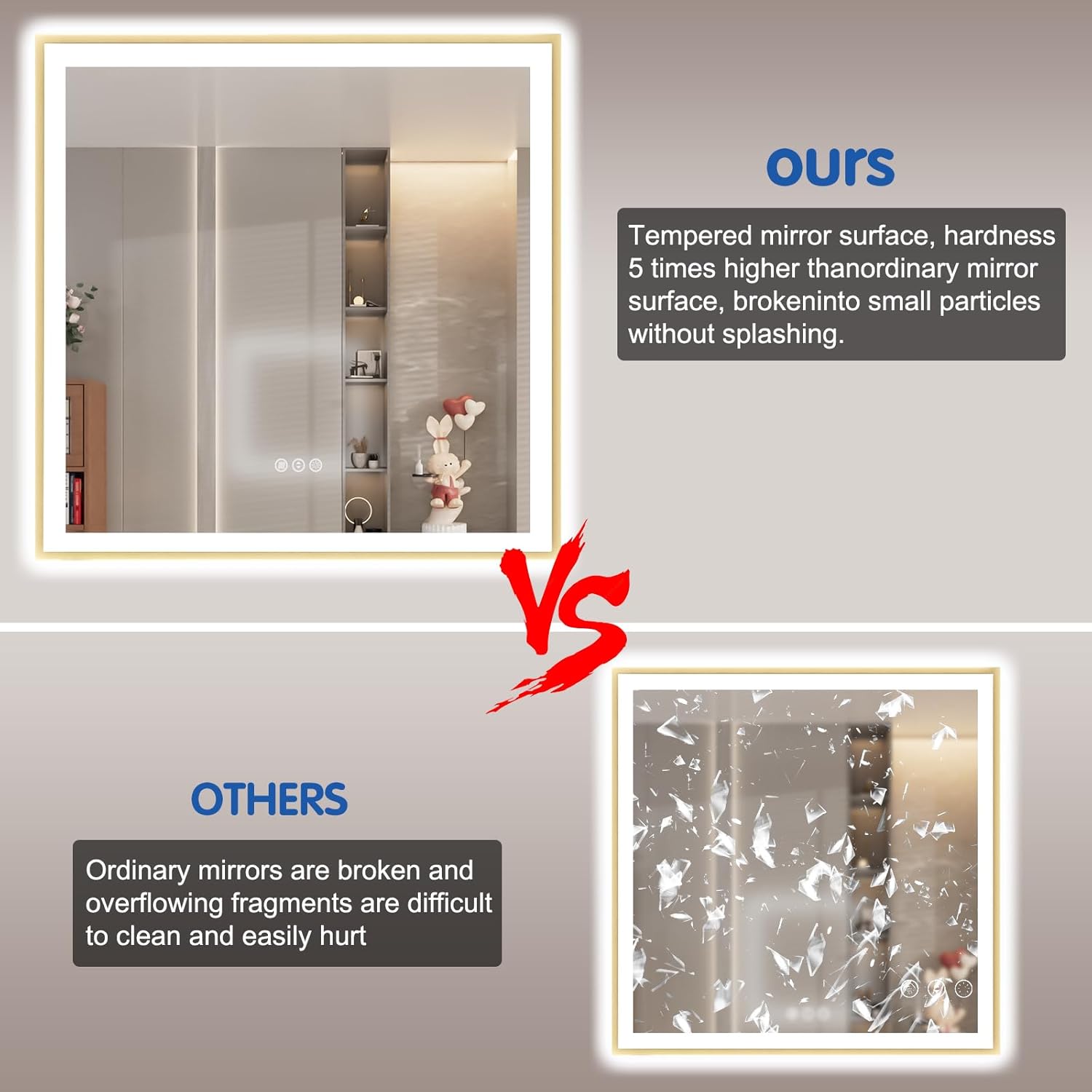 36x36 LED Mirror for Bathroom with Gold Frame, Backlit and Front Lighted Bathroom Mirrors for Wall, Stepless Dimmable Vanity Mirror with Lights, Anti-Fog, Memory,Shatterproof