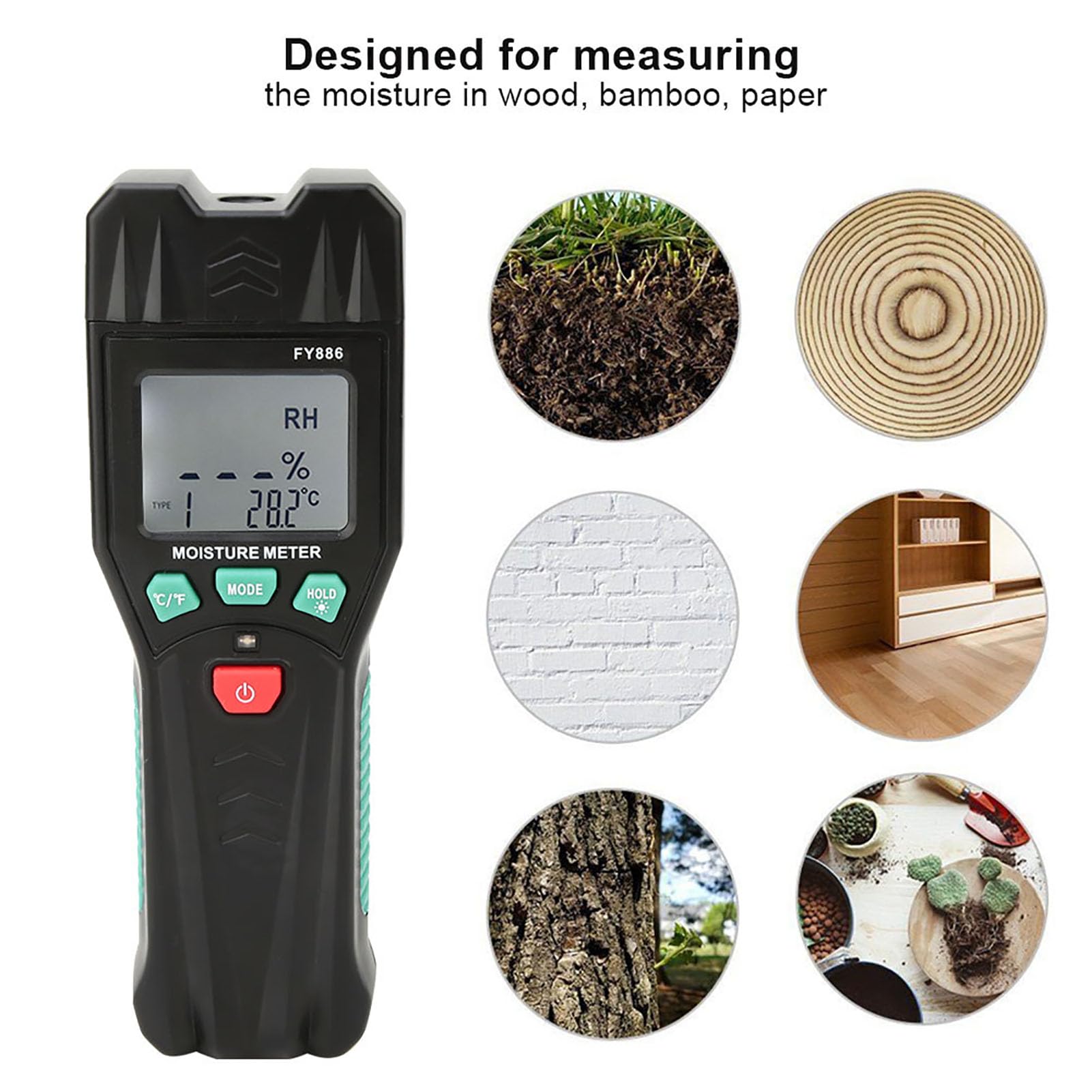 flexman Digital Wood Moisture Meter, 2~70% RH Pin Type Handhold LCD Moisture Tester with 4 Modes Wood Selection, Water Leak Detector for Wood Bamboo Paper Herbals
